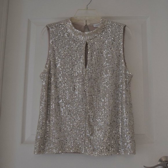 Calvin Klein Tops - Calvin Klein Keyhole Mock Neck Sleeveless Sequin Tank
